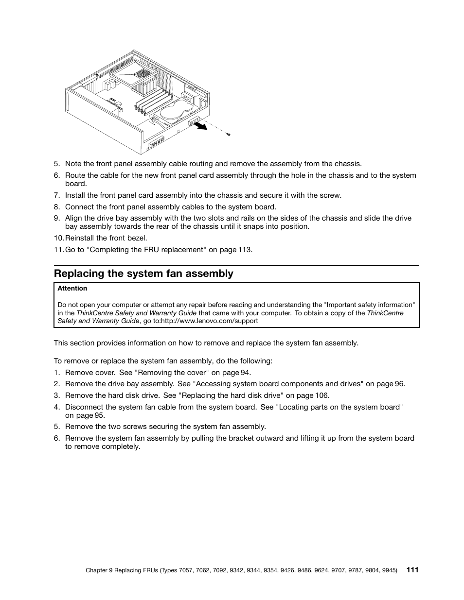 Replacing the system fan assembly | Lenovo 9354 User Manual | Page 117 / 480