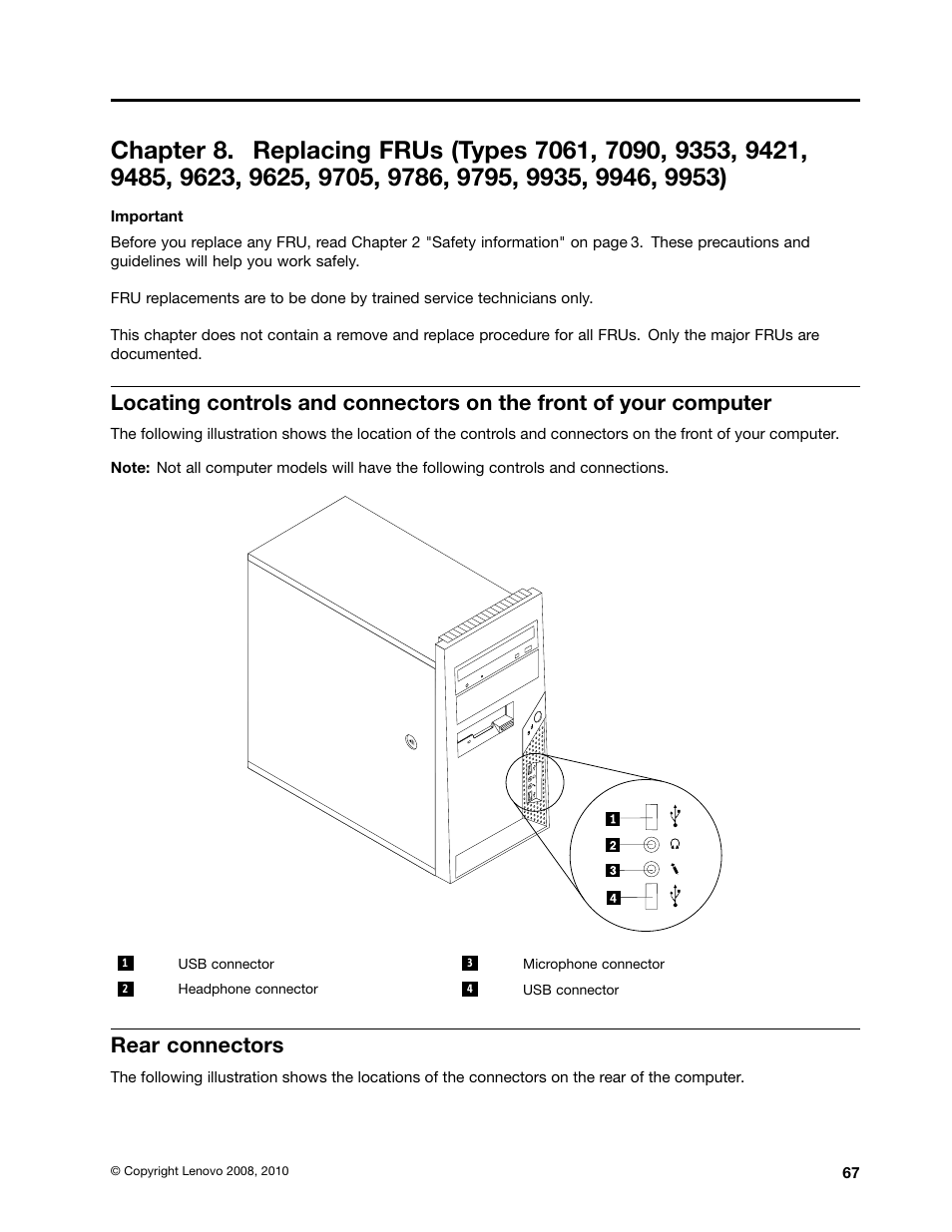 Rear connectors | Lenovo 9354 User Manual | Page 73 / 480