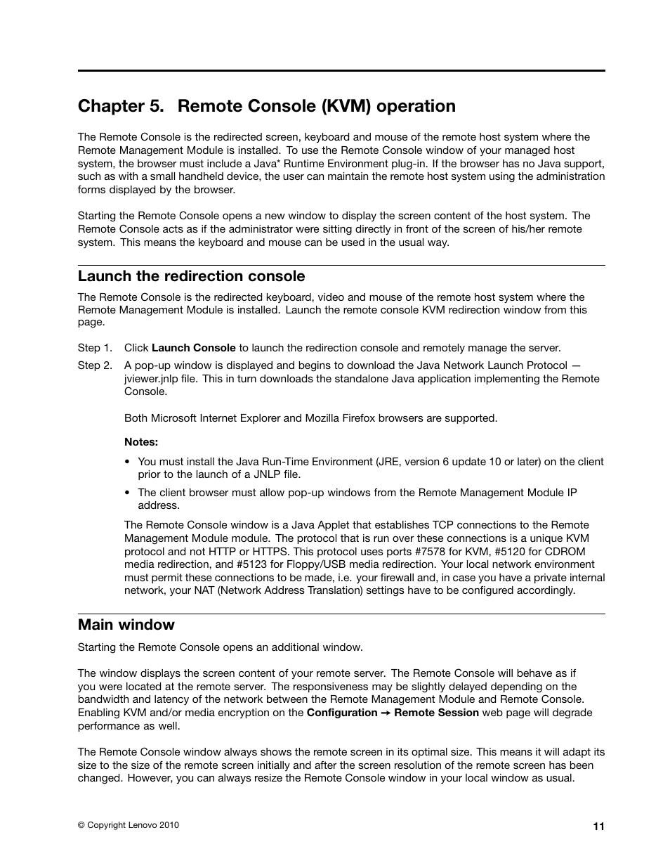 Chapter 5. remote console (kvm) operation, Launch the redirection console, Main window | Lenovo THINKSERVER TD230 User Manual | Page 17 / 32