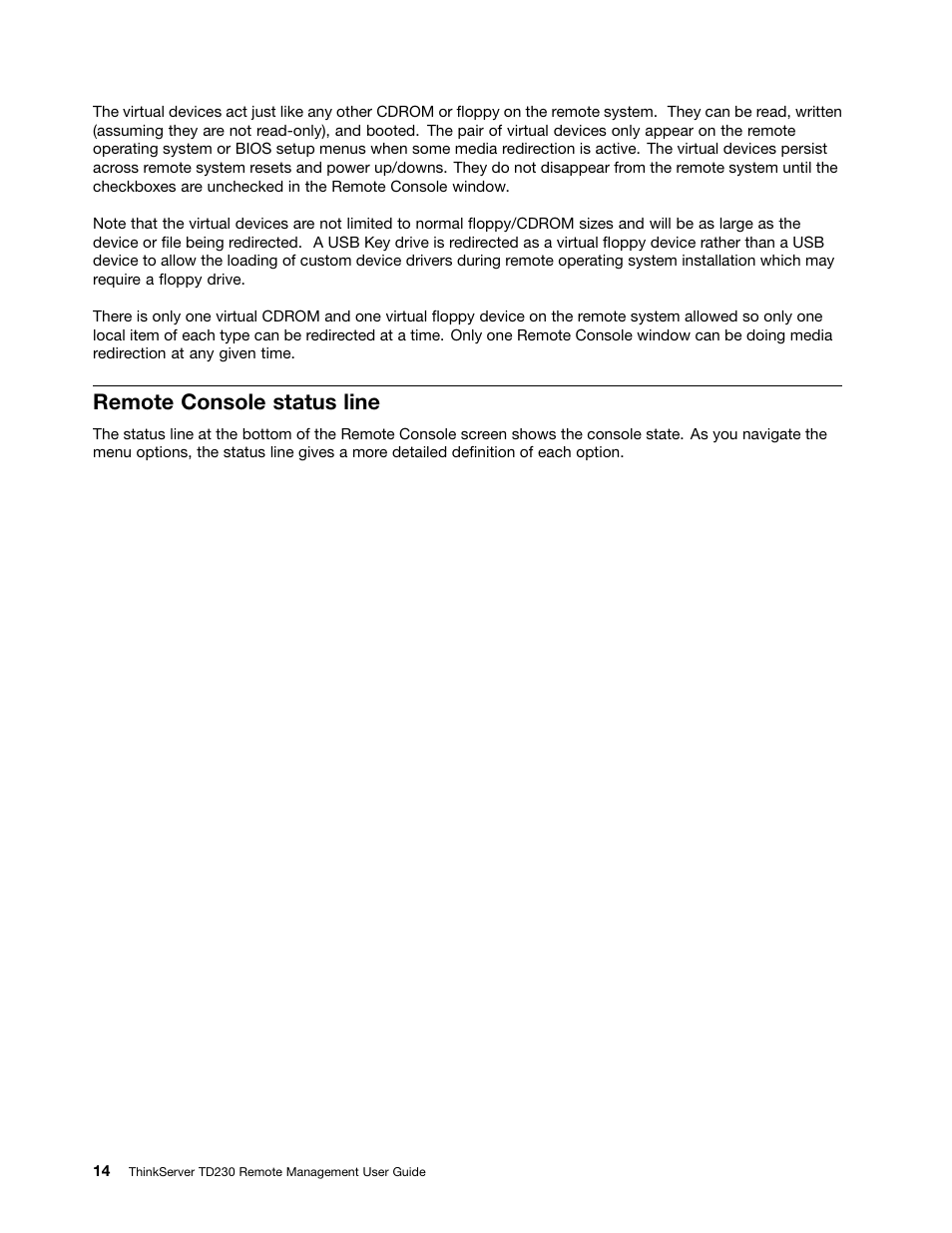 Remote console status line | Lenovo THINKSERVER TD230 User Manual | Page 20 / 32
