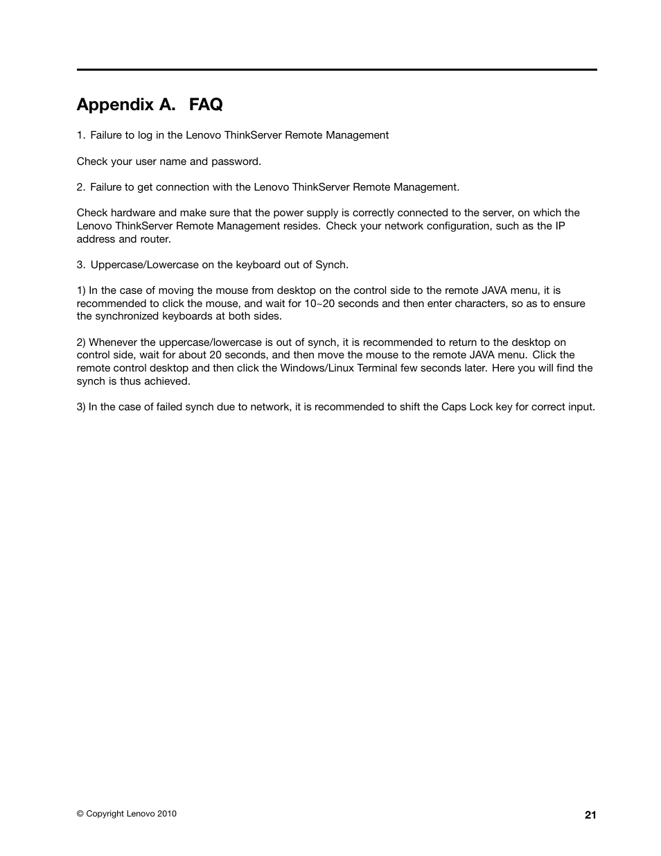 Appendix a. faq | Lenovo THINKSERVER TD230 User Manual | Page 27 / 32