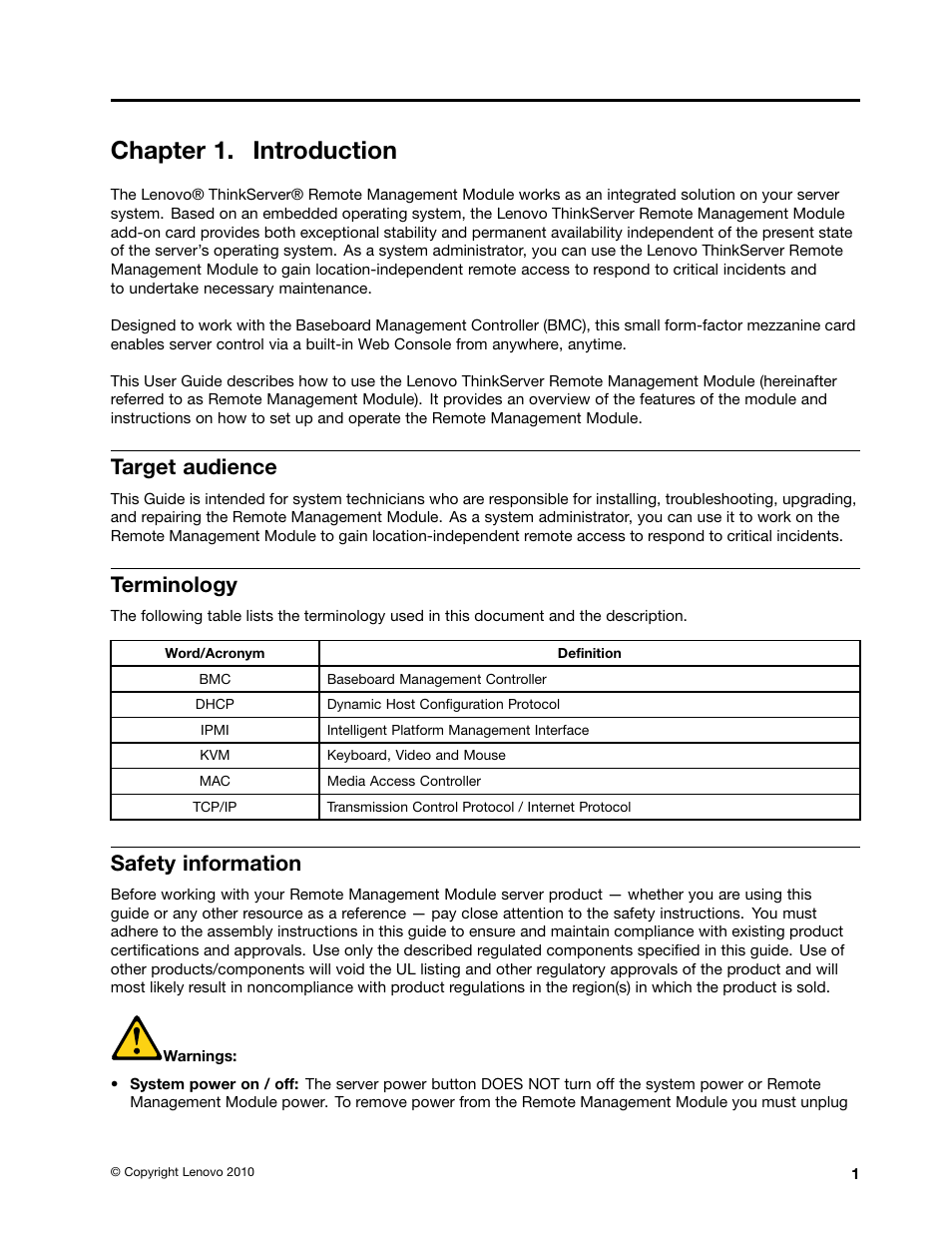 Chapter 1. introduction, Target audience, Terminology | Safety information | Lenovo THINKSERVER TD230 User Manual | Page 7 / 32