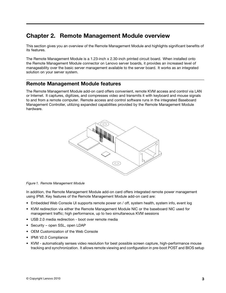 Chapter 2. remote management module overview, Remote management module features | Lenovo THINKSERVER TD230 User Manual | Page 9 / 32