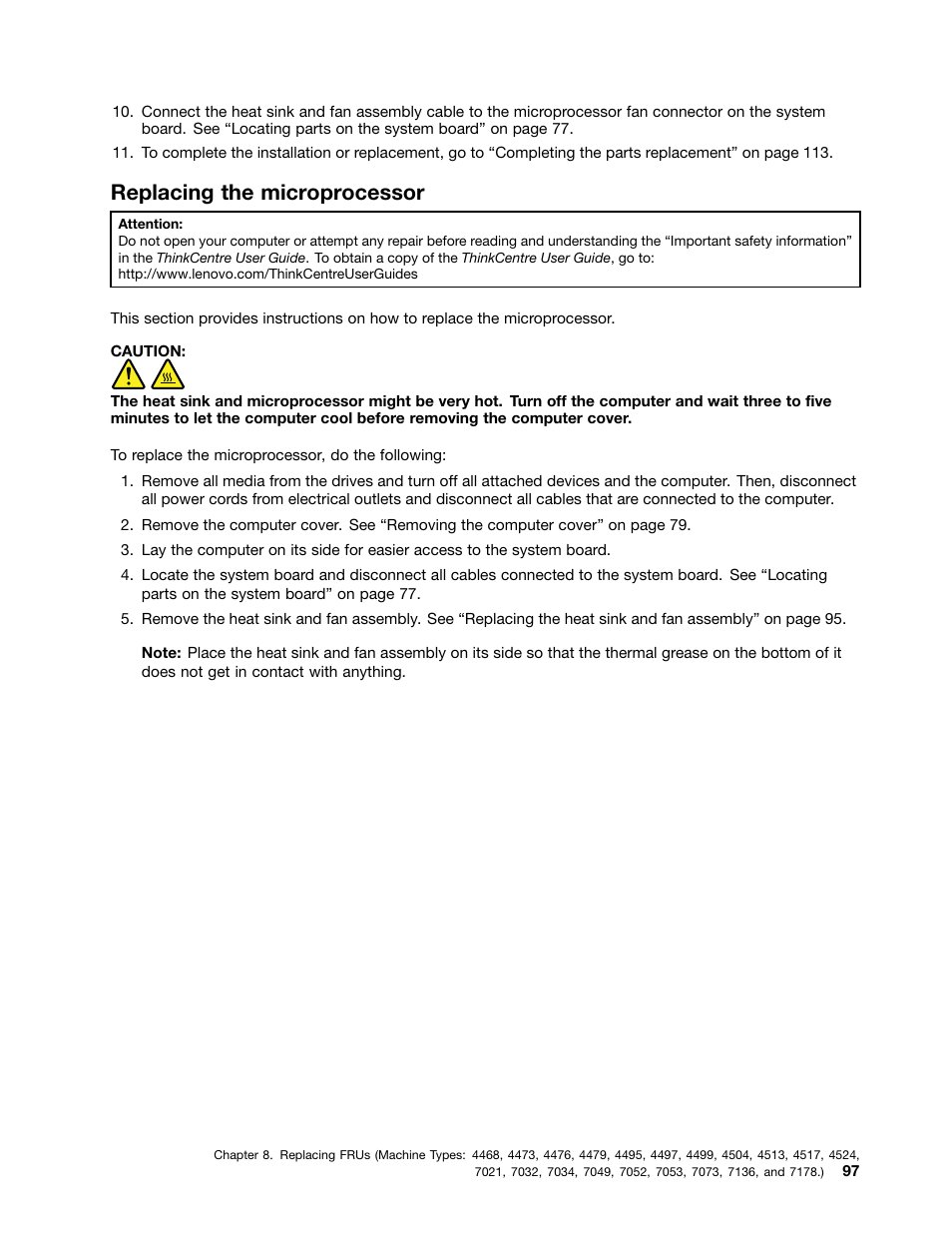 Replacing the microprocessor | Lenovo THINKCENTRE 4485 User Manual | Page 105 / 492