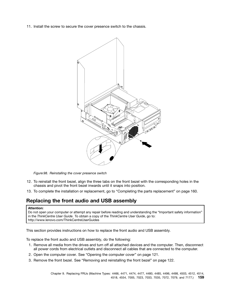 Replacing the front audio and usb assembly | Lenovo THINKCENTRE 4485 User Manual | Page 167 / 492