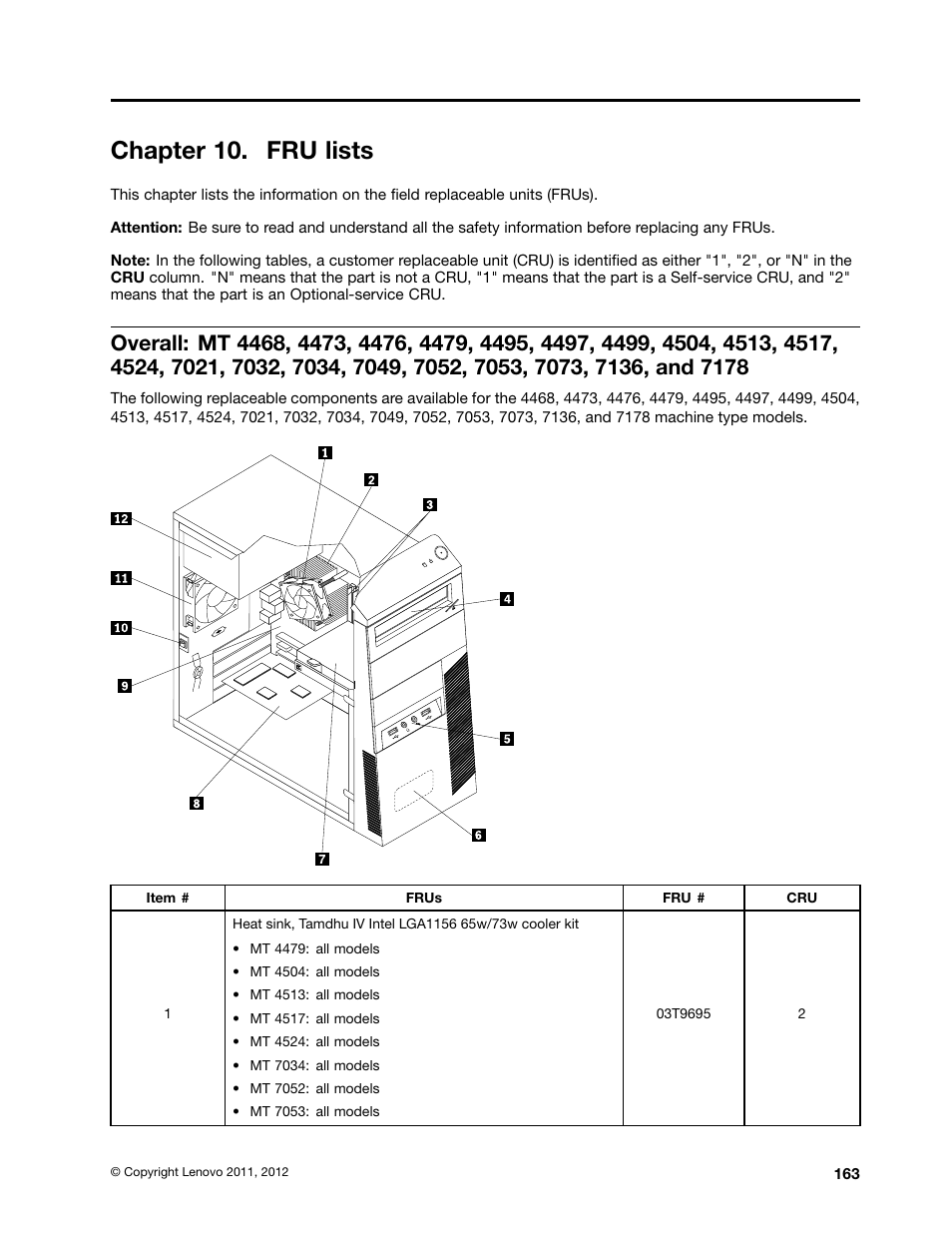 Chapter 10. fru lists | Lenovo THINKCENTRE 4485 User Manual | Page 171 / 492