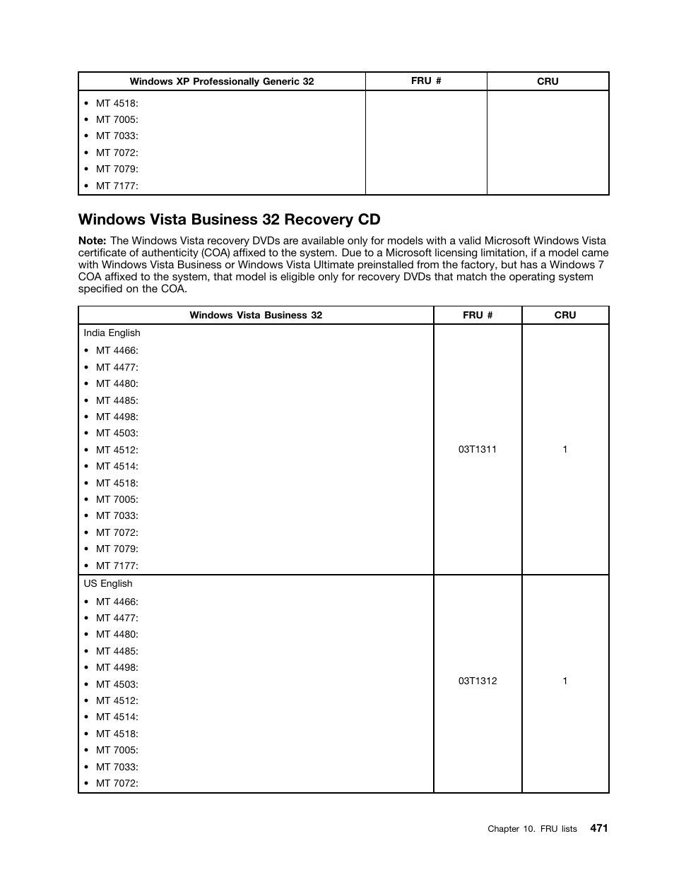 Windows vista business 32 recovery cd | Lenovo THINKCENTRE 4485 User Manual | Page 479 / 492