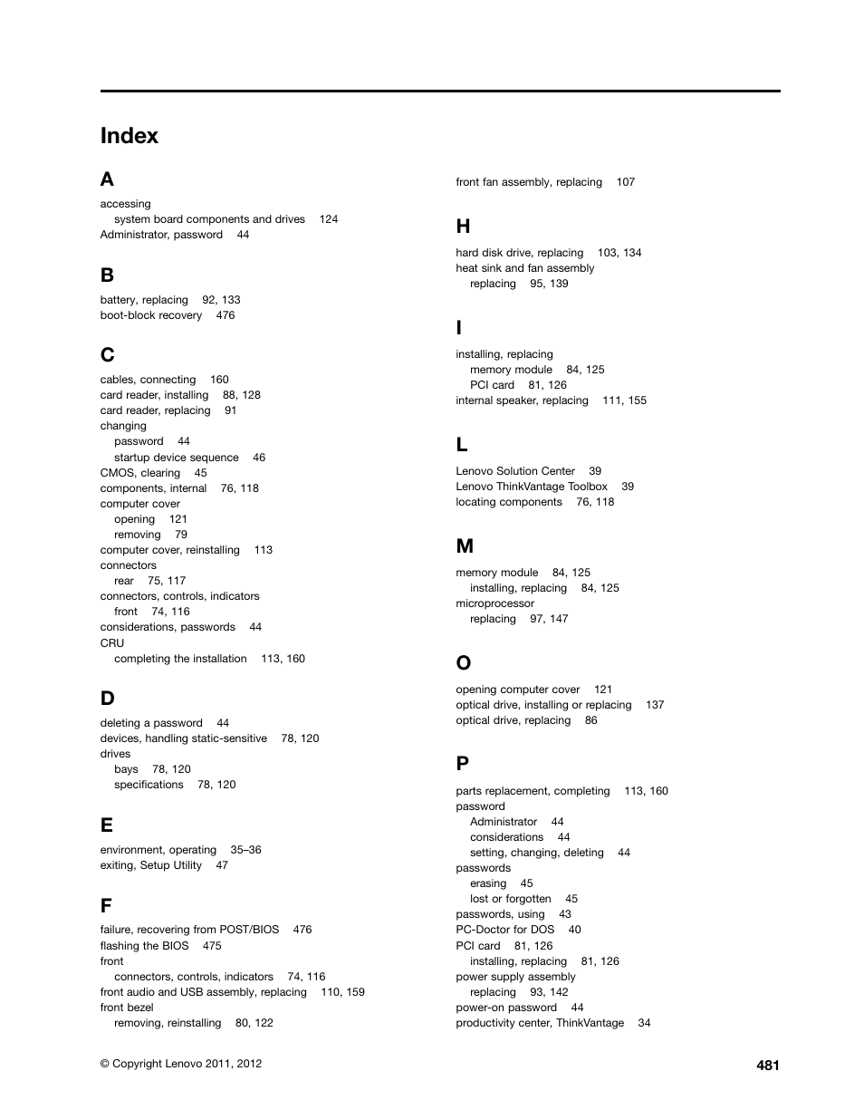 Index | Lenovo THINKCENTRE 4485 User Manual | Page 489 / 492