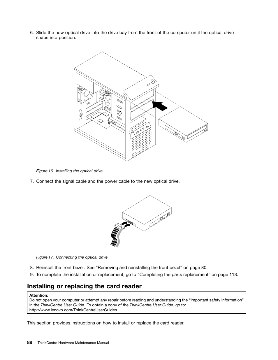 Installing or replacing the card reader | Lenovo THINKCENTRE 4485 User Manual | Page 96 / 492