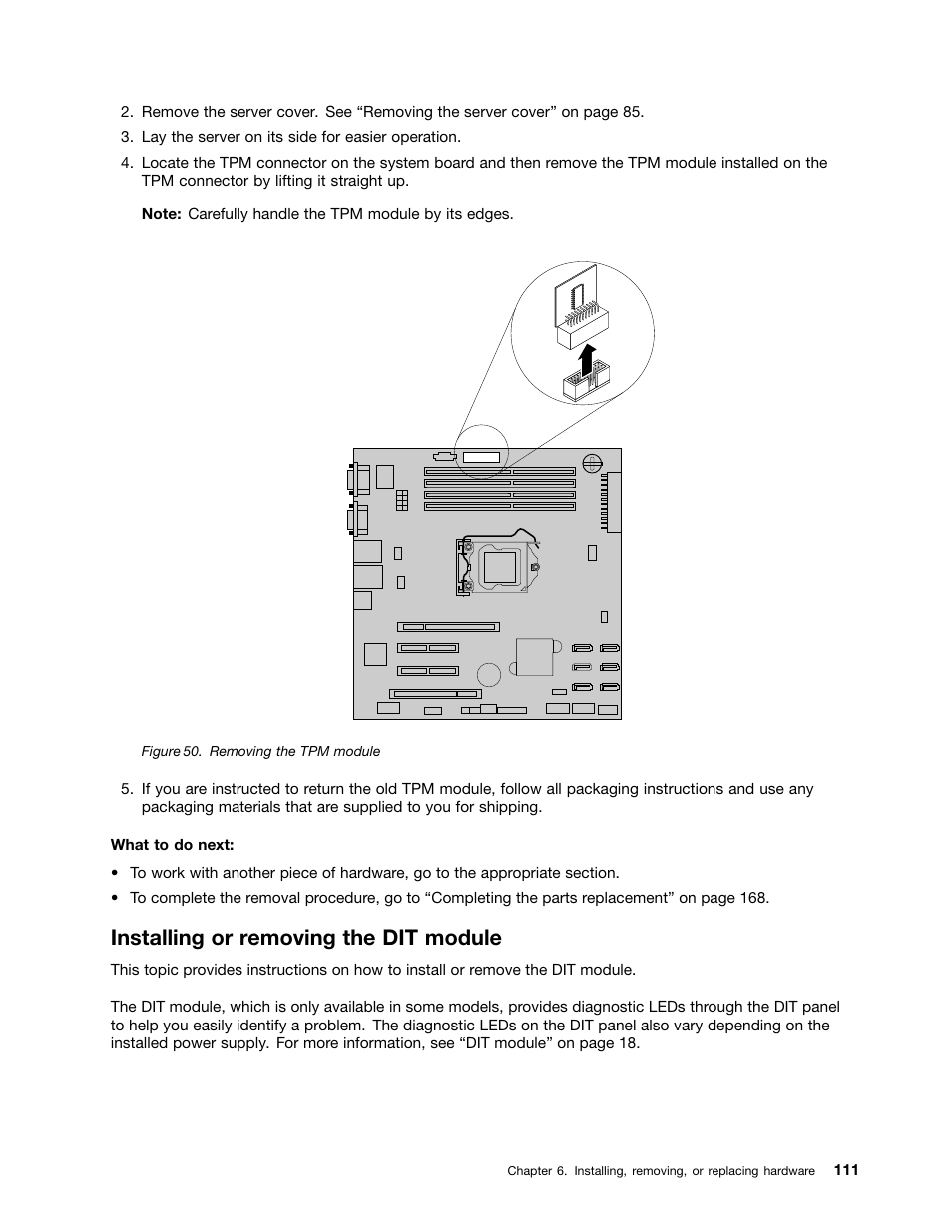 Installing or removing the dit module | Lenovo THINKSERVER 392 User Manual | Page 123 / 248