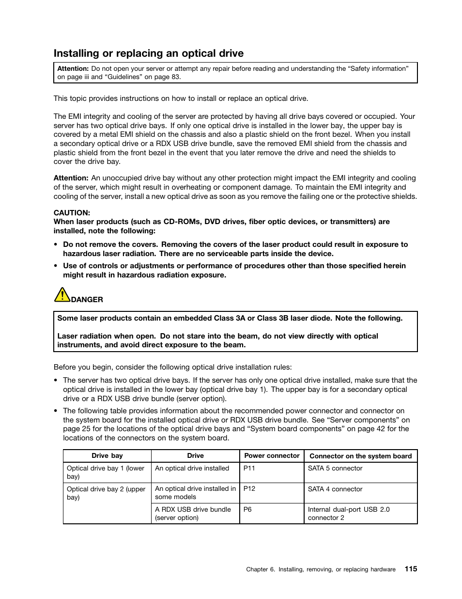 Installing or replacing an optical drive | Lenovo THINKSERVER 392 User Manual | Page 127 / 248