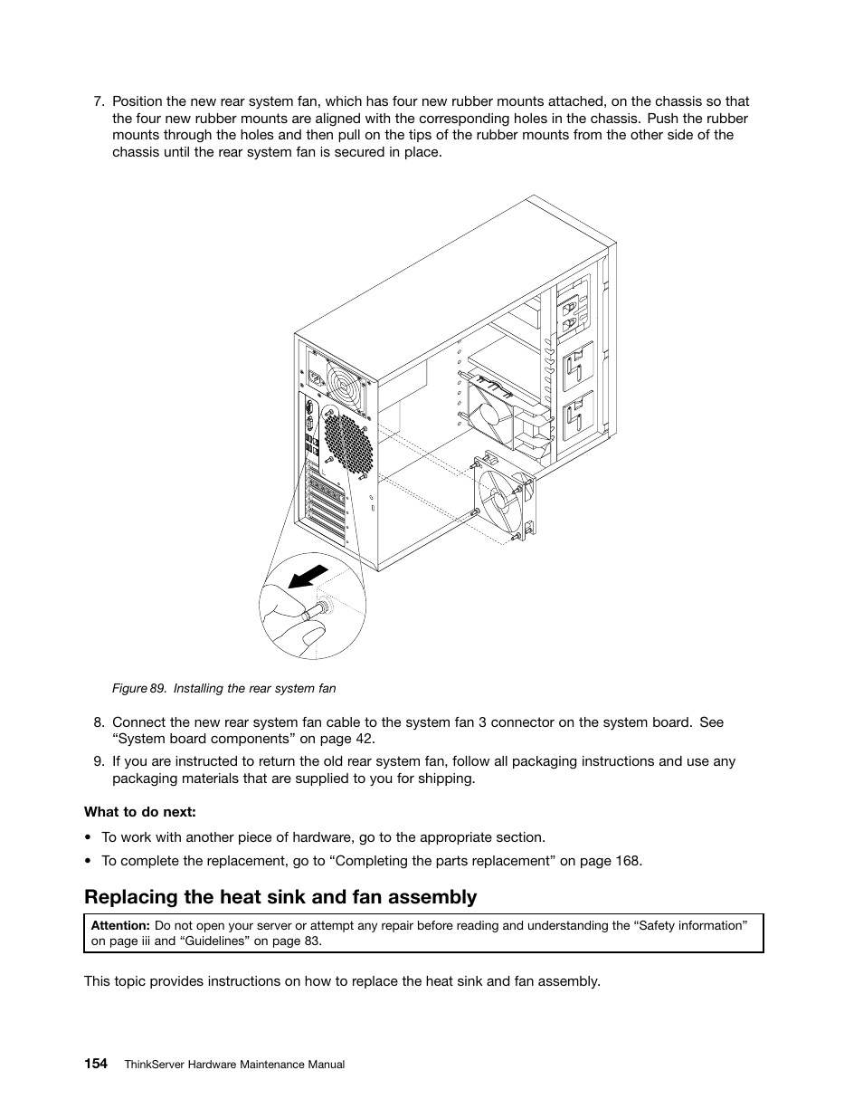 Replacing the heat sink and fan assembly | Lenovo THINKSERVER 392 User Manual | Page 166 / 248