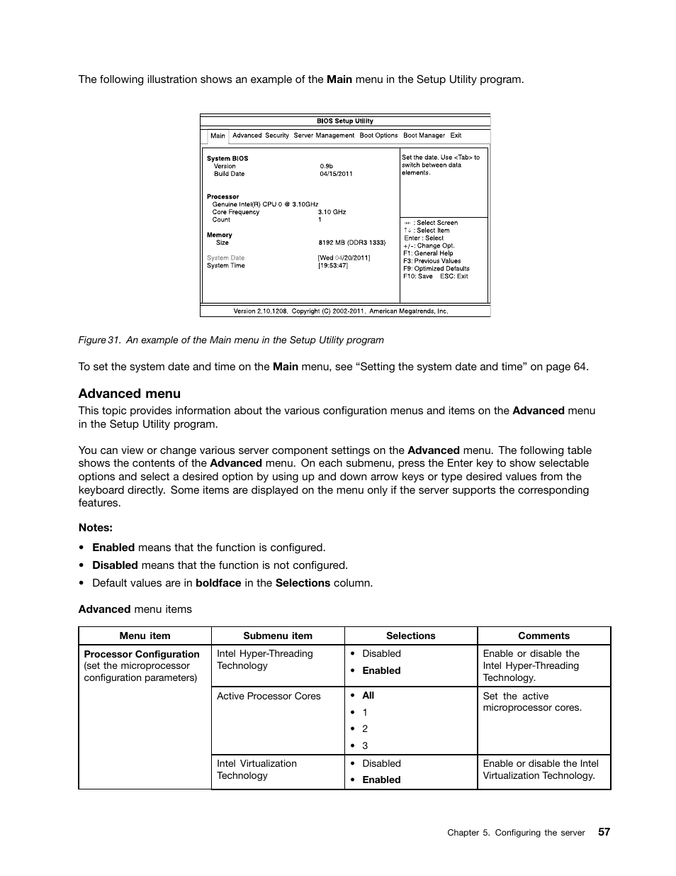Advanced menu | Lenovo THINKSERVER 392 User Manual | Page 69 / 248