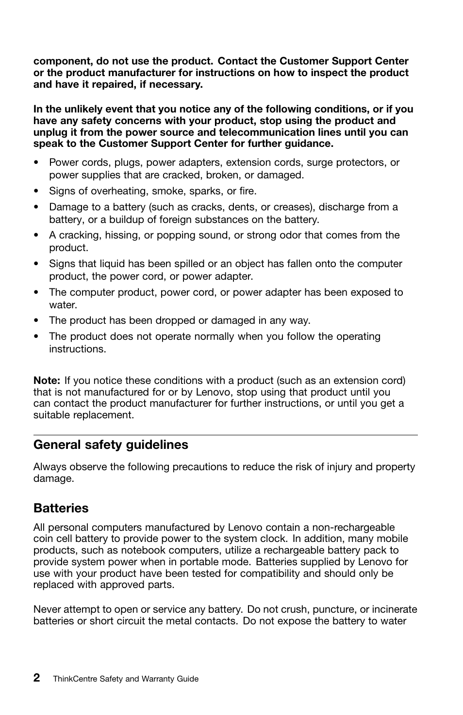 General safety guidelines, Batteries | Lenovo 0B39663 User Manual | Page 6 / 52