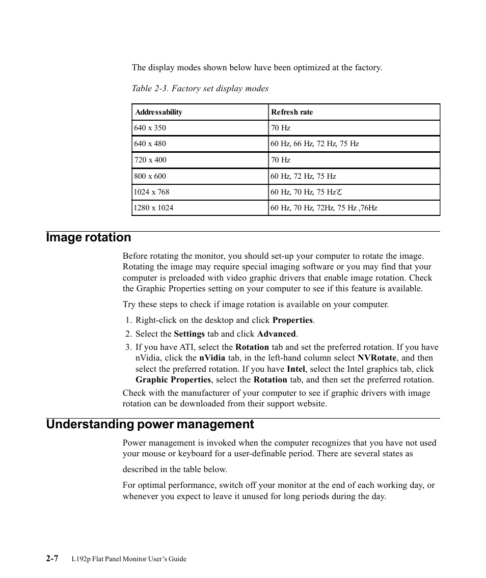 Image rotation, Understanding power management | Lenovo L192P User Manual | Page 18 / 35