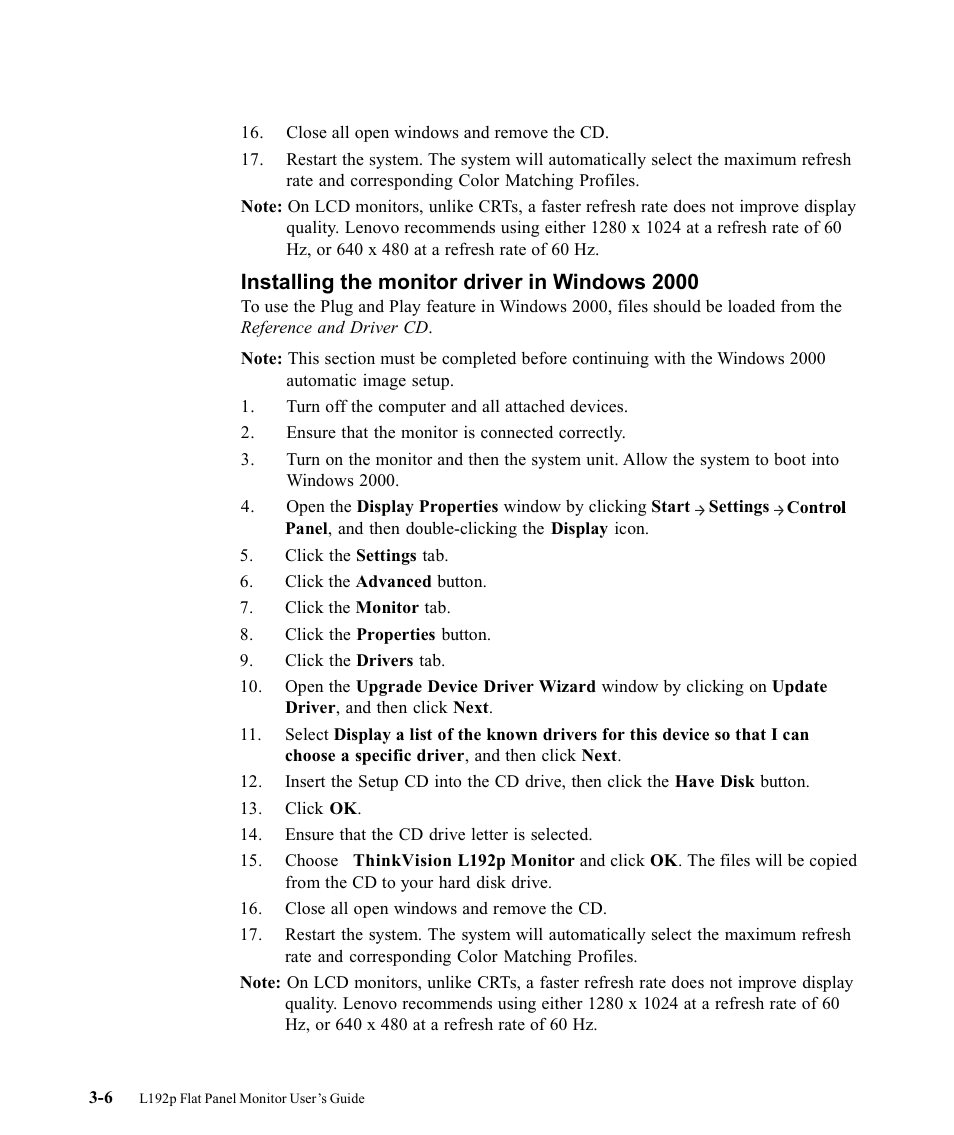 Getting further help, Installing the monitor driver in windows 2000, Product numbers | Lenovo L192P User Manual | Page 26 / 35