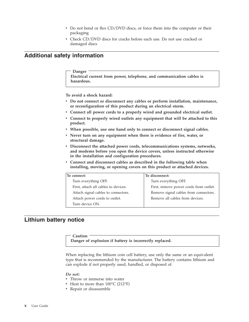 Additional safety information, Lithium battery notice, Additional | Safety, Information, Lithium, Battery, Notice | Lenovo ThinkVision E50 User Manual | Page 12 / 62
