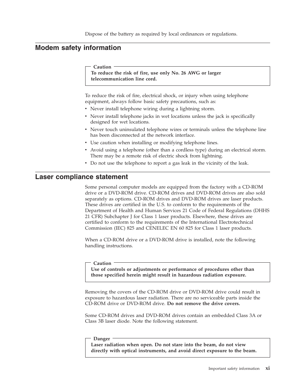 Modem safety information, Laser compliance statement, Modem | Safety, Information, Laser, Compliance, Statement | Lenovo ThinkVision E50 User Manual | Page 13 / 62