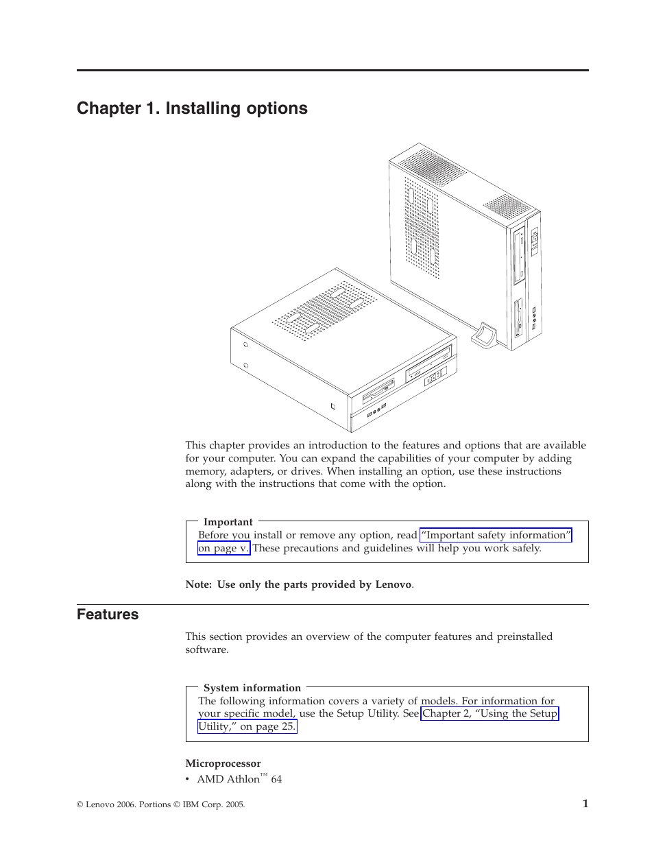 Chapter 1. installing options, Features, Chapter | Installing, Options | Lenovo ThinkVision E50 User Manual | Page 17 / 62