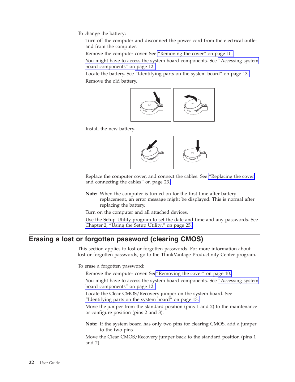 Erasing, Lost, Forgotten | Password, Clearing, Cmos) | Lenovo ThinkVision E50 User Manual | Page 38 / 62