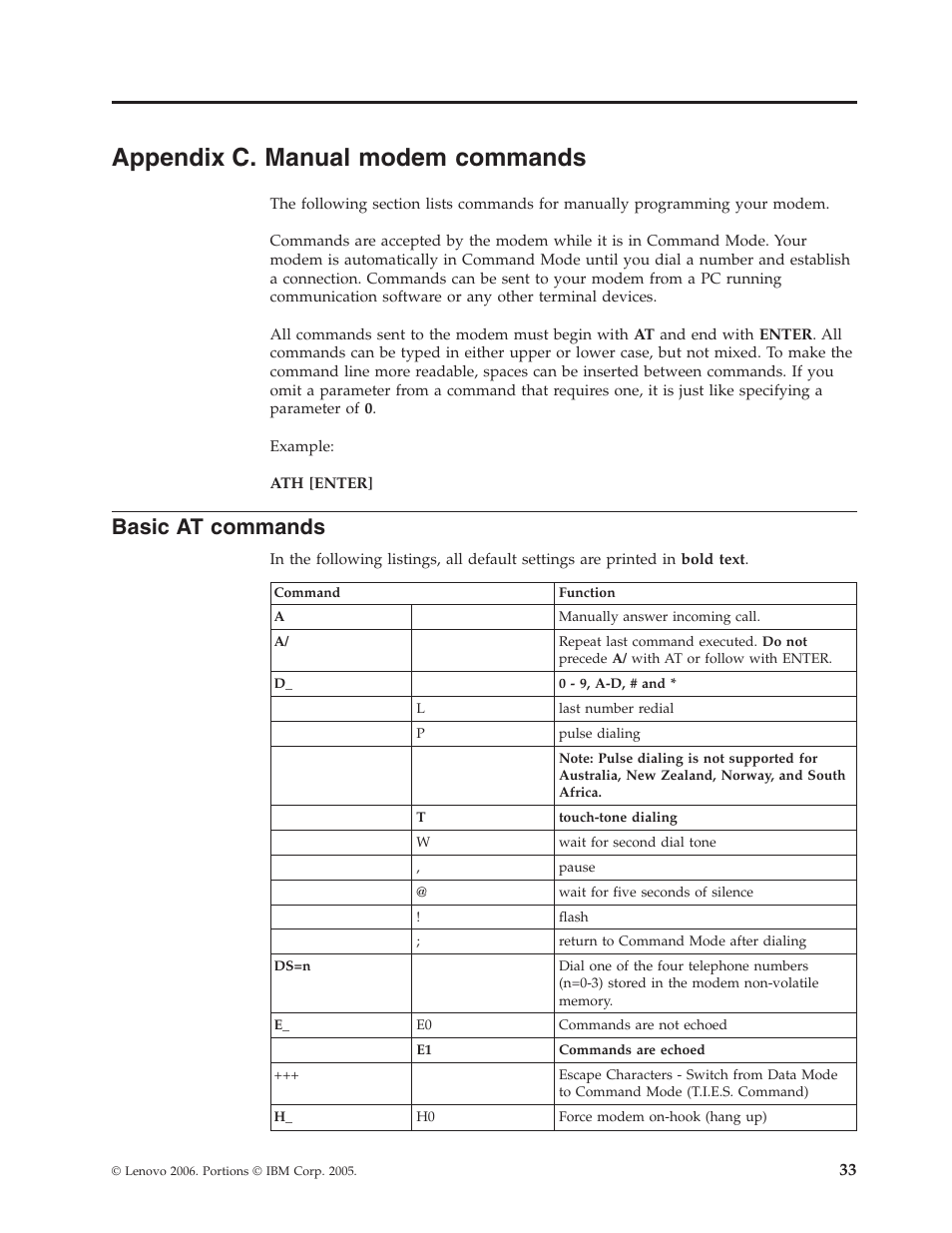 Appendix c. manual modem commands, Basic at commands, Appendix | Manual, Modem, Commands, Basic | Lenovo ThinkVision E50 User Manual | Page 49 / 62