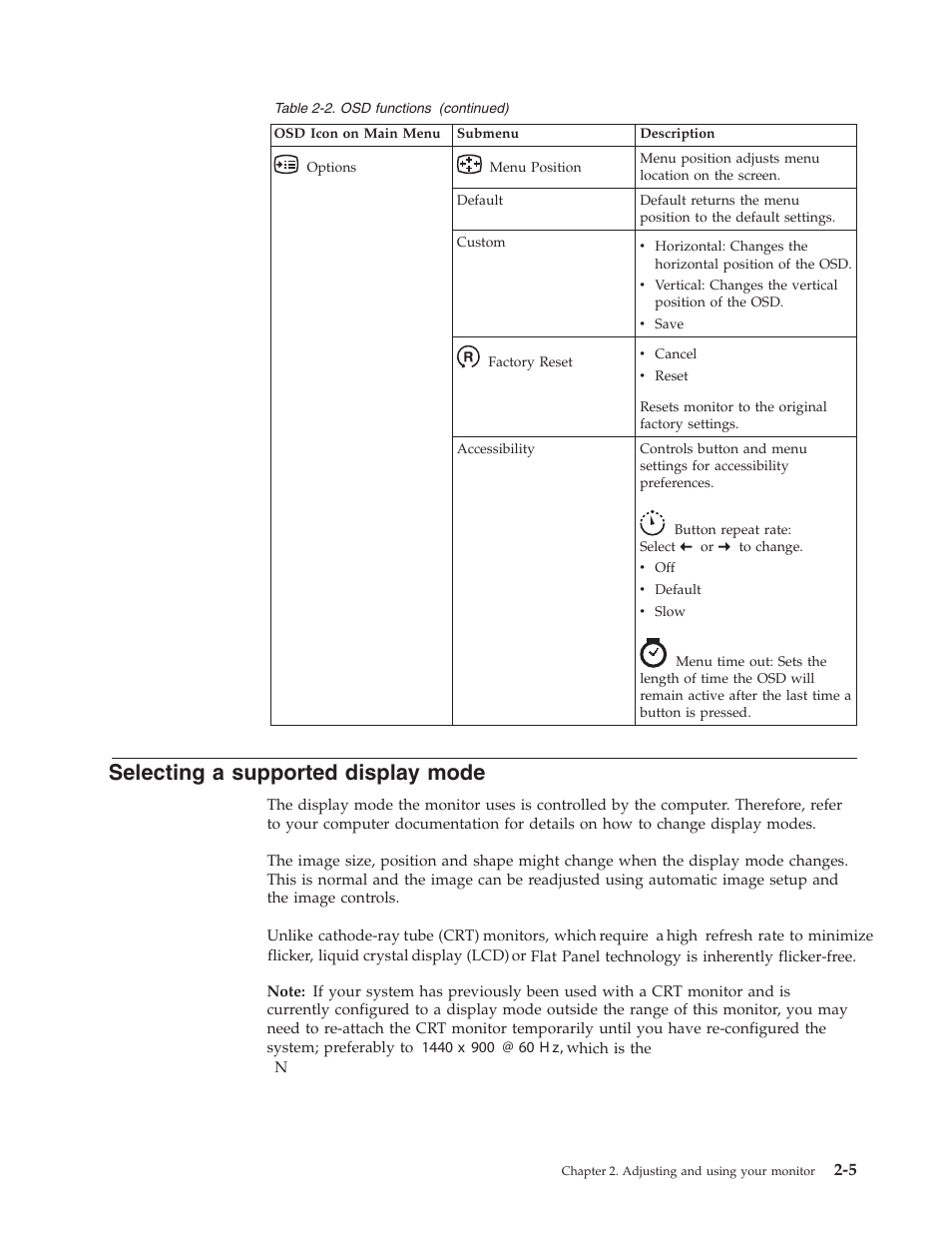 Selecting a supported display mode, Selecting, Supported | Display, Mode | Lenovo L193 User Manual | Page 14 / 29