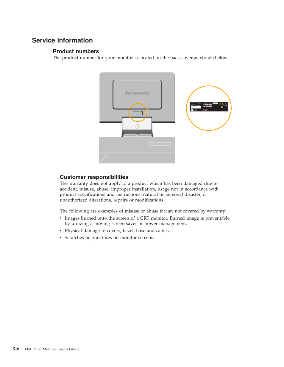 Service information, Product numbers, Customer responsibilities | Service, Information, Customer, Responsibilities, Product, Numbers | Lenovo L193 User Manual | Page 22 / 29