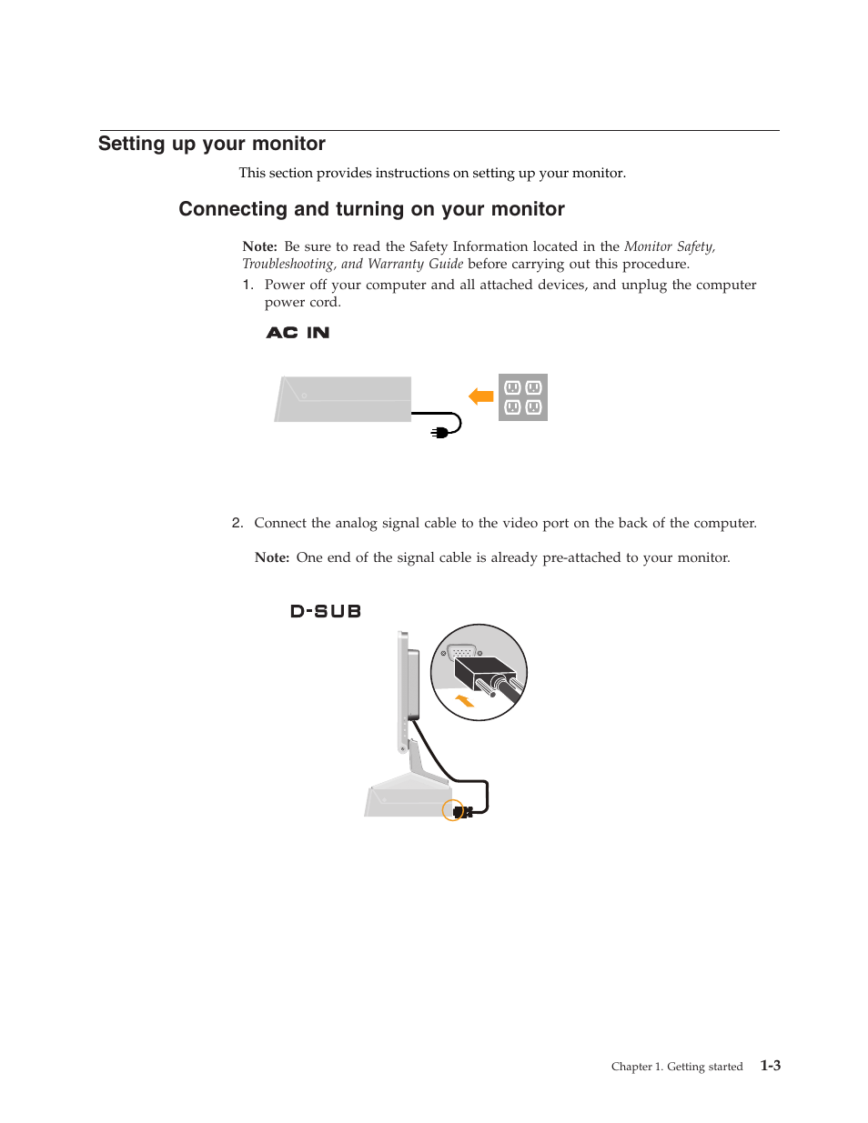 Setting up your monitor, Connecting and turning on your monitor, Setting | Your, Monitor, Connecting, Turning | Lenovo L193 User Manual | Page 7 / 29