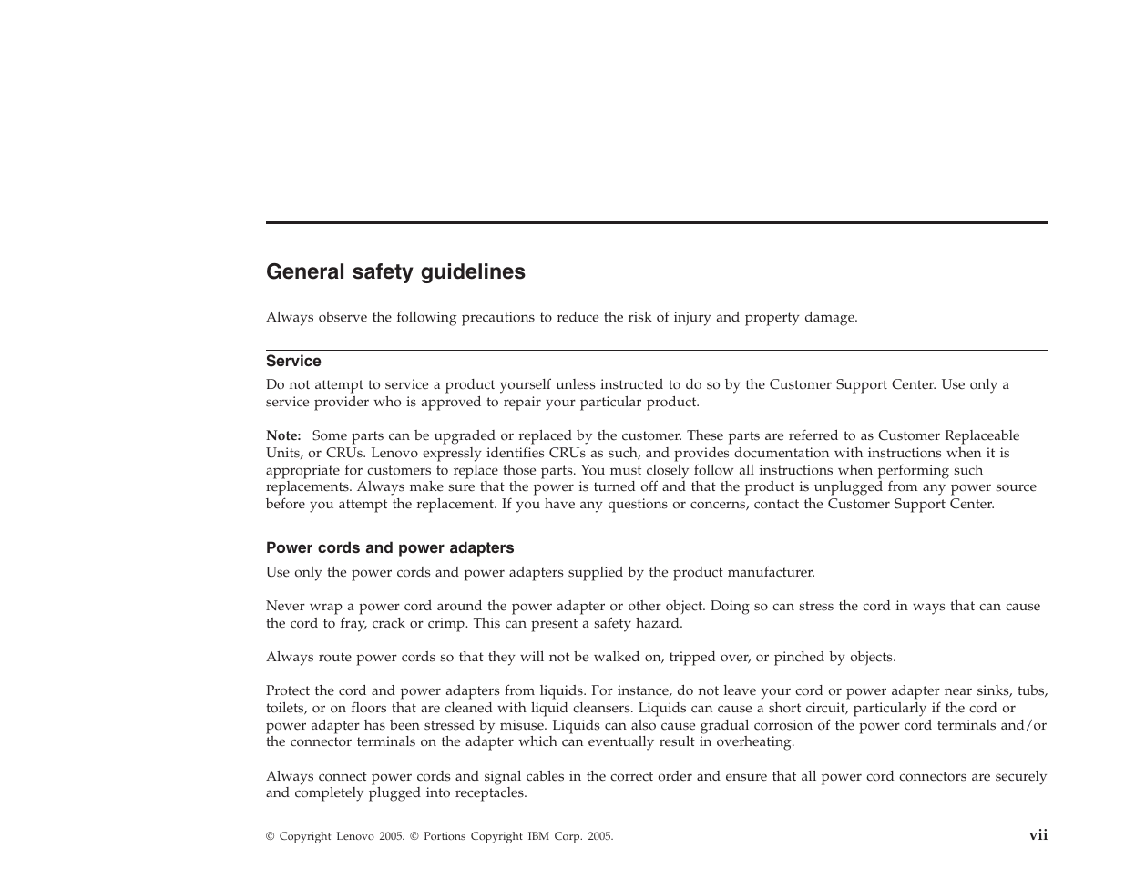 General safety guidelines, Service, Power cords and power adapters | General, Safety, Guidelines | Lenovo E500 User Manual | Page 3 / 62