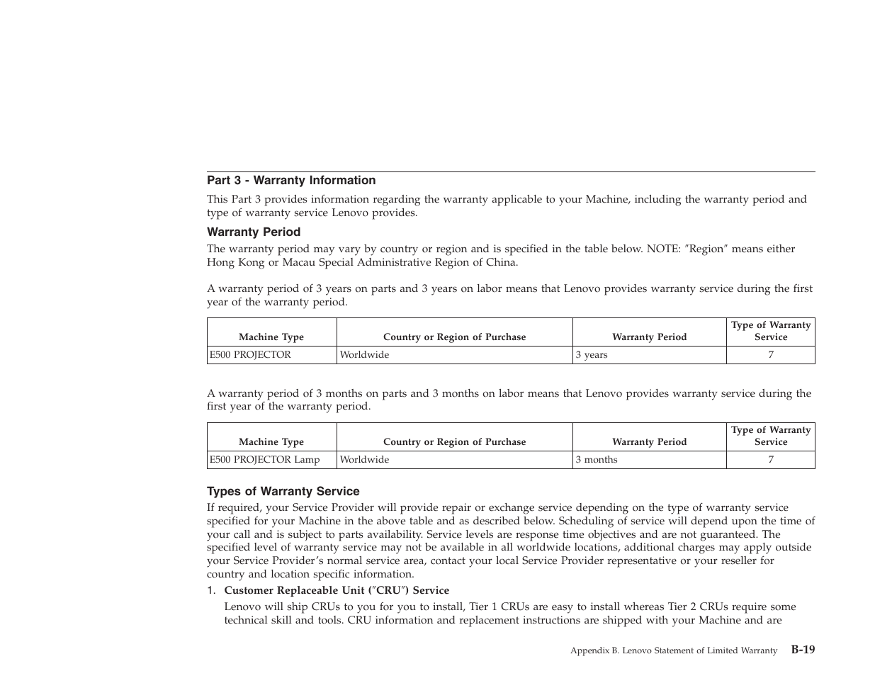 Part 3 - warranty information, Types of warranty service | Lenovo E500 User Manual | Page 46 / 62