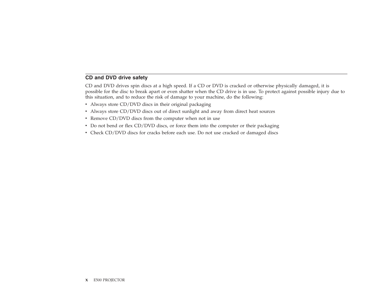 Cd and dvd drive safety | Lenovo E500 User Manual | Page 6 / 62