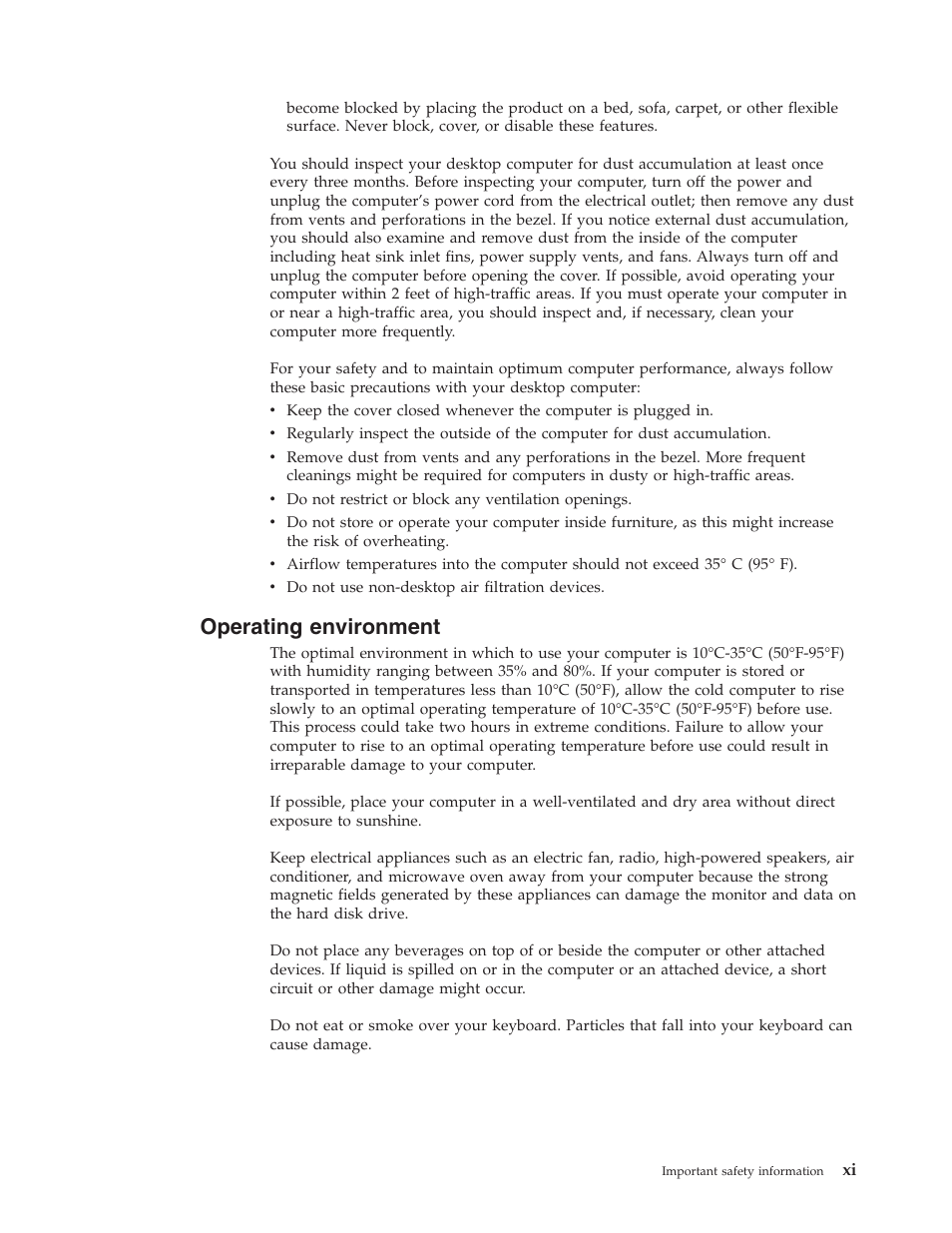 Operating environment, Operating, Environment | Lenovo 3000 J Series User Manual | Page 13 / 96
