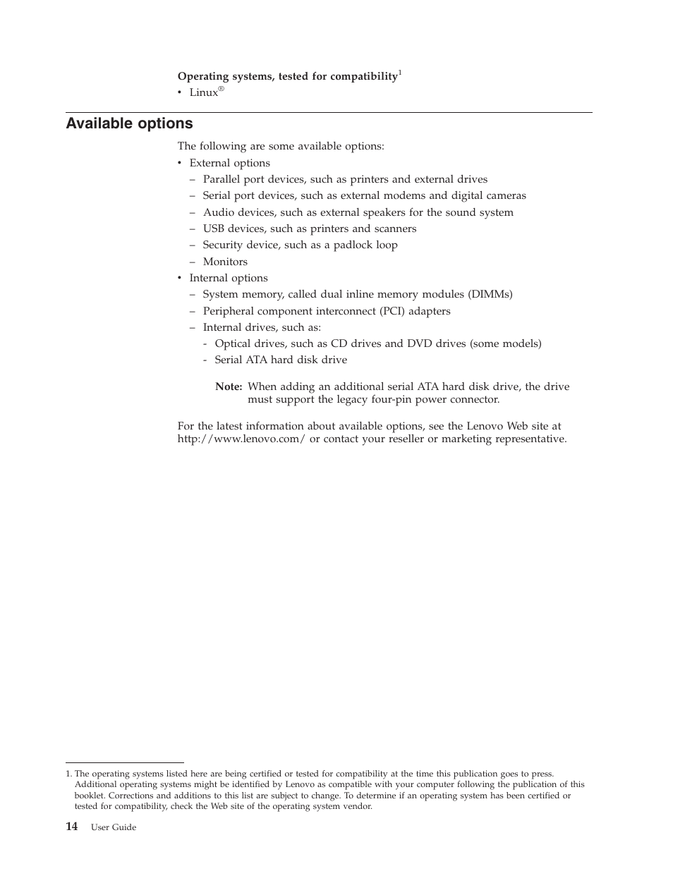 Available options, Available, Options | Lenovo 3000 J Series User Manual | Page 32 / 96
