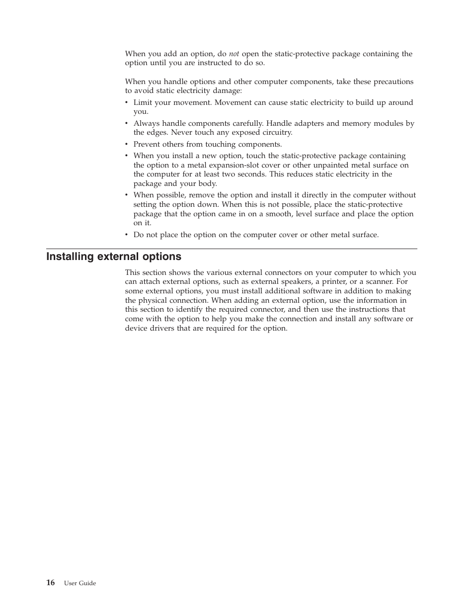 Installing external options, Installing, External | Options | Lenovo 3000 J Series User Manual | Page 34 / 96