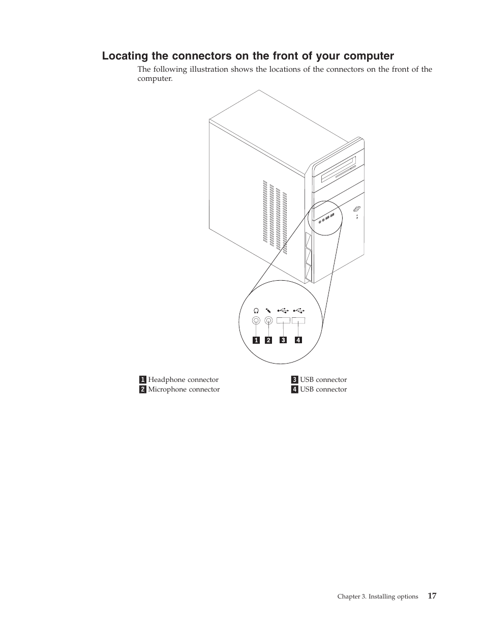 Locating, Connectors, Front | Your, Computer | Lenovo 3000 J Series User Manual | Page 35 / 96