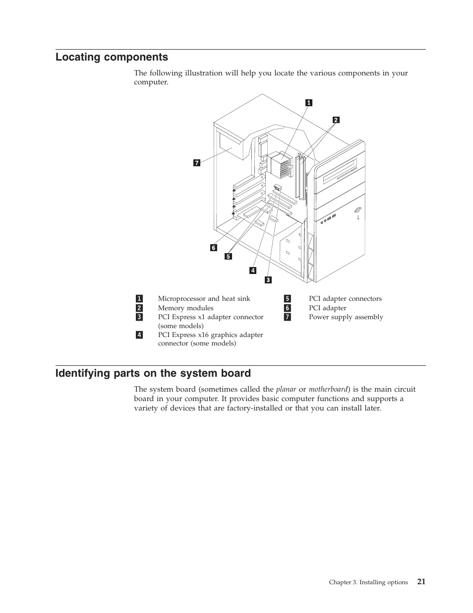 Locating components, Identifying parts on the system board, Locating | Components, Identifying, Parts, System, Board | Lenovo 3000 J Series User Manual | Page 39 / 96