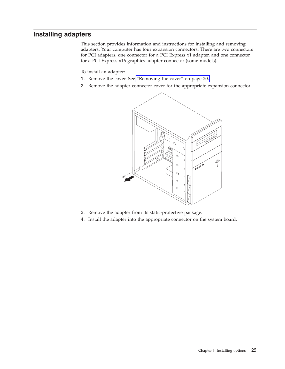 Installing adapters, Installing, Adapters | Lenovo 3000 J Series User Manual | Page 43 / 96