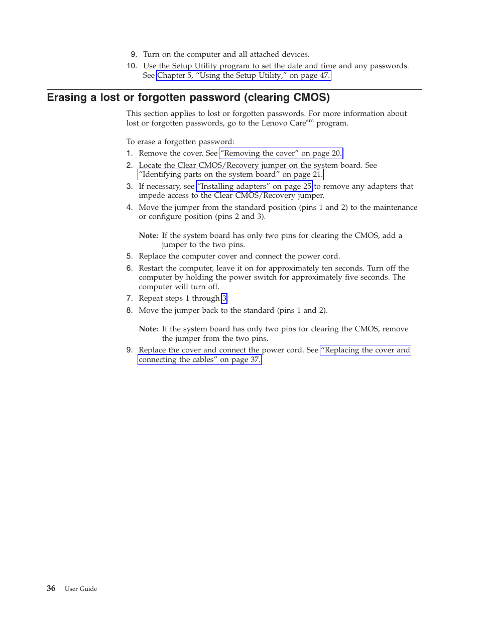 Erasing, Lost, Forgotten | Password, Clearing, Cmos) | Lenovo 3000 J Series User Manual | Page 54 / 96