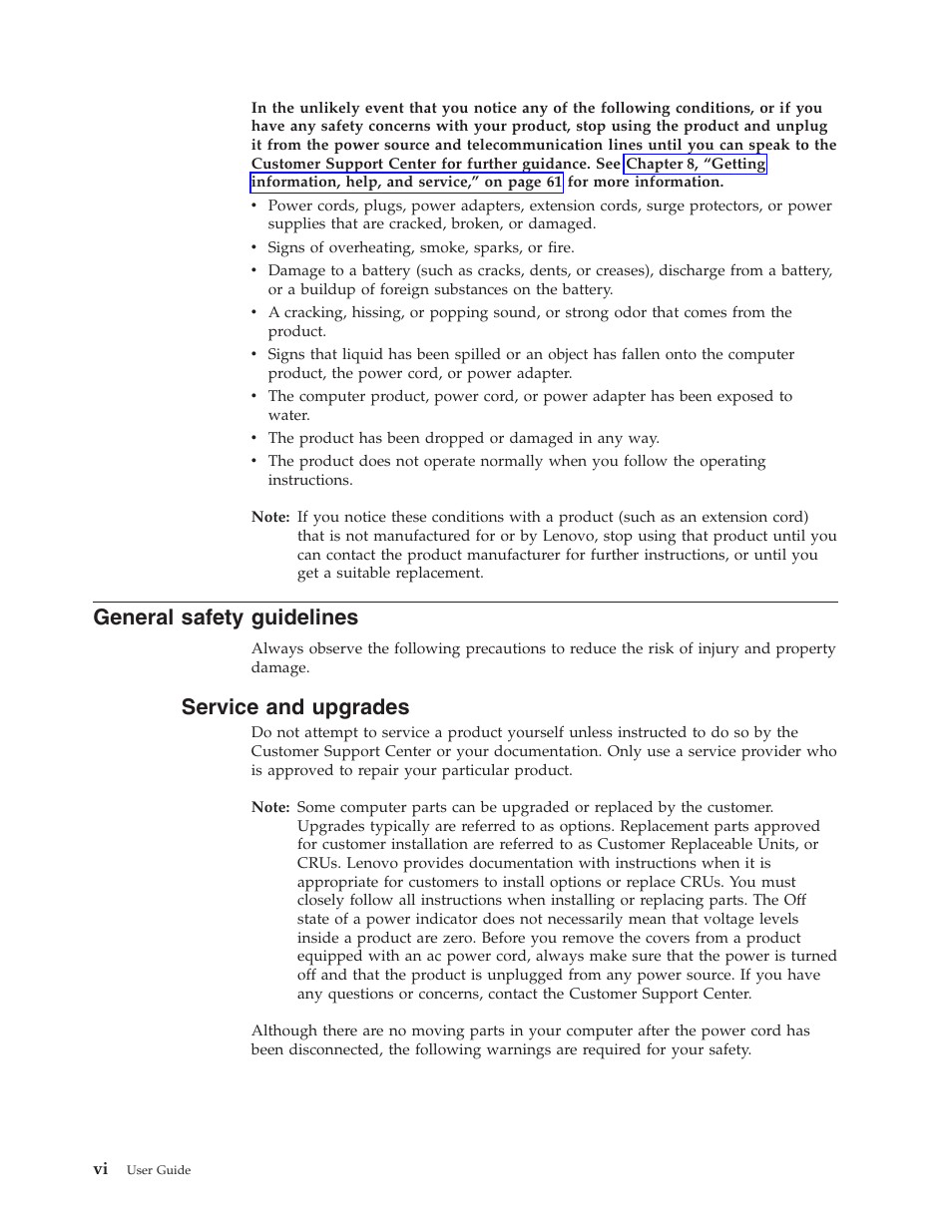 General safety guidelines, Service and upgrades, General | Safety, Guidelines, Service, Upgrades | Lenovo 3000 J Series User Manual | Page 8 / 96