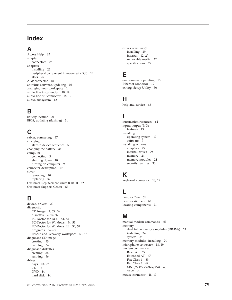 Index | Lenovo 3000 J Series User Manual | Page 93 / 96
