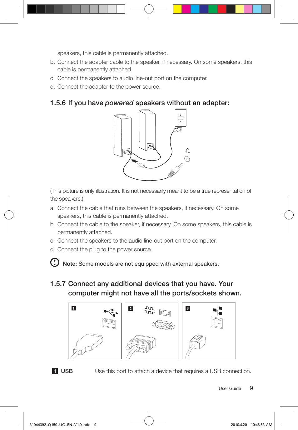 6 if you have powered speakers without an adapter | Lenovo IdeaCentre Q150 User Manual | Page 14 / 33