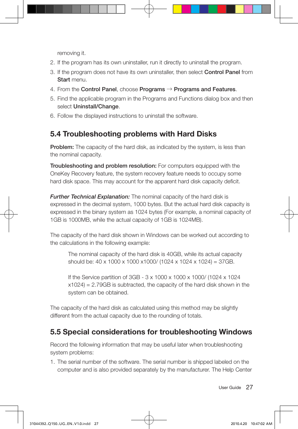 4 troubleshooting problems with hard disks | Lenovo IdeaCentre Q150 User Manual | Page 32 / 33