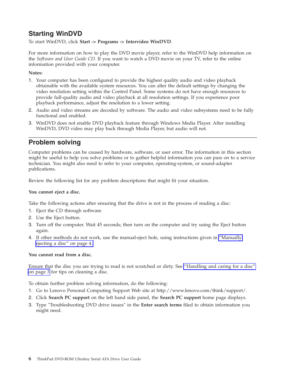 Starting windvd, Problem solving, Starting | Windvd, Problem, Solving | Lenovo ThinkPad 43N3218 User Manual | Page 18 / 34