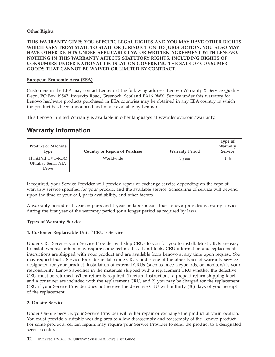 Warranty information, Warranty, Information | Lenovo ThinkPad 43N3218 User Manual | Page 24 / 34