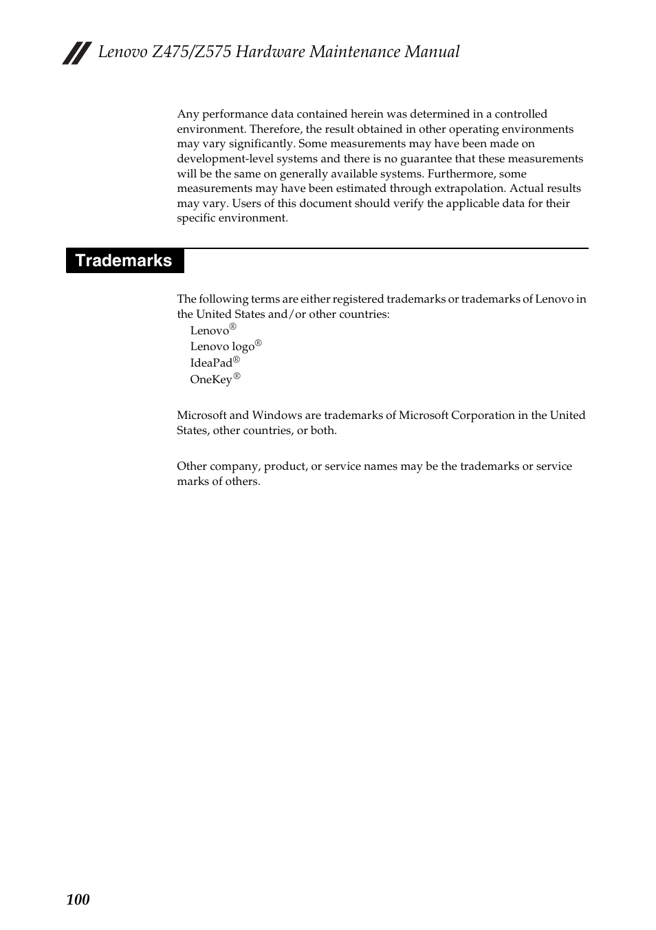 Trademarks | Lenovo Z475 User Manual | Page 104 / 104