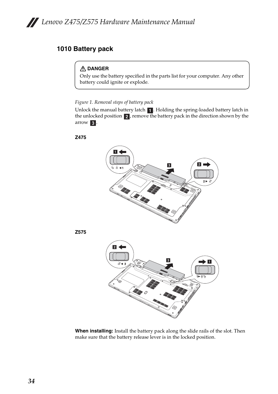 1010 battery pack | Lenovo Z475 User Manual | Page 38 / 104