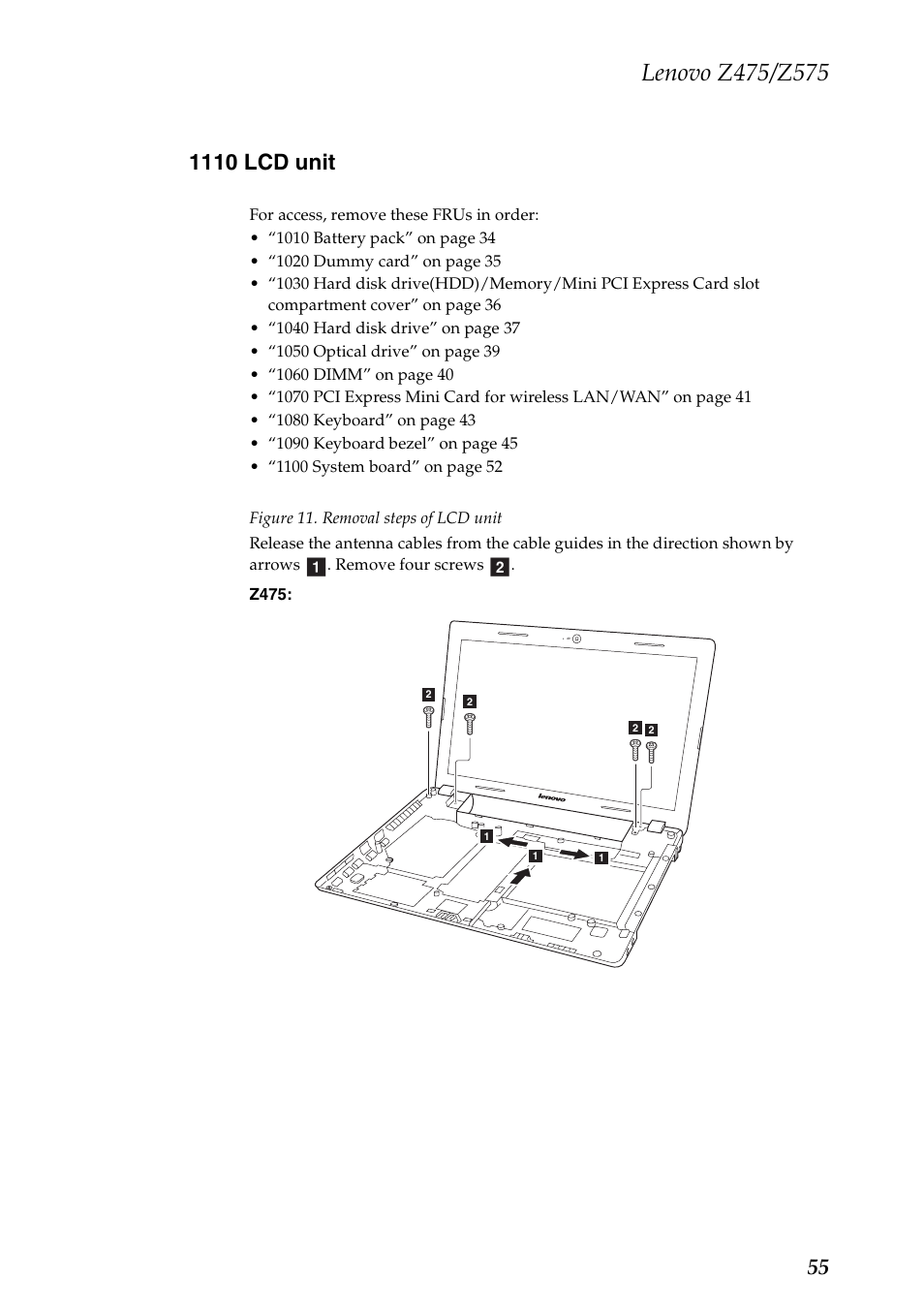 1110 lcd unit | Lenovo Z475 User Manual | Page 59 / 104
