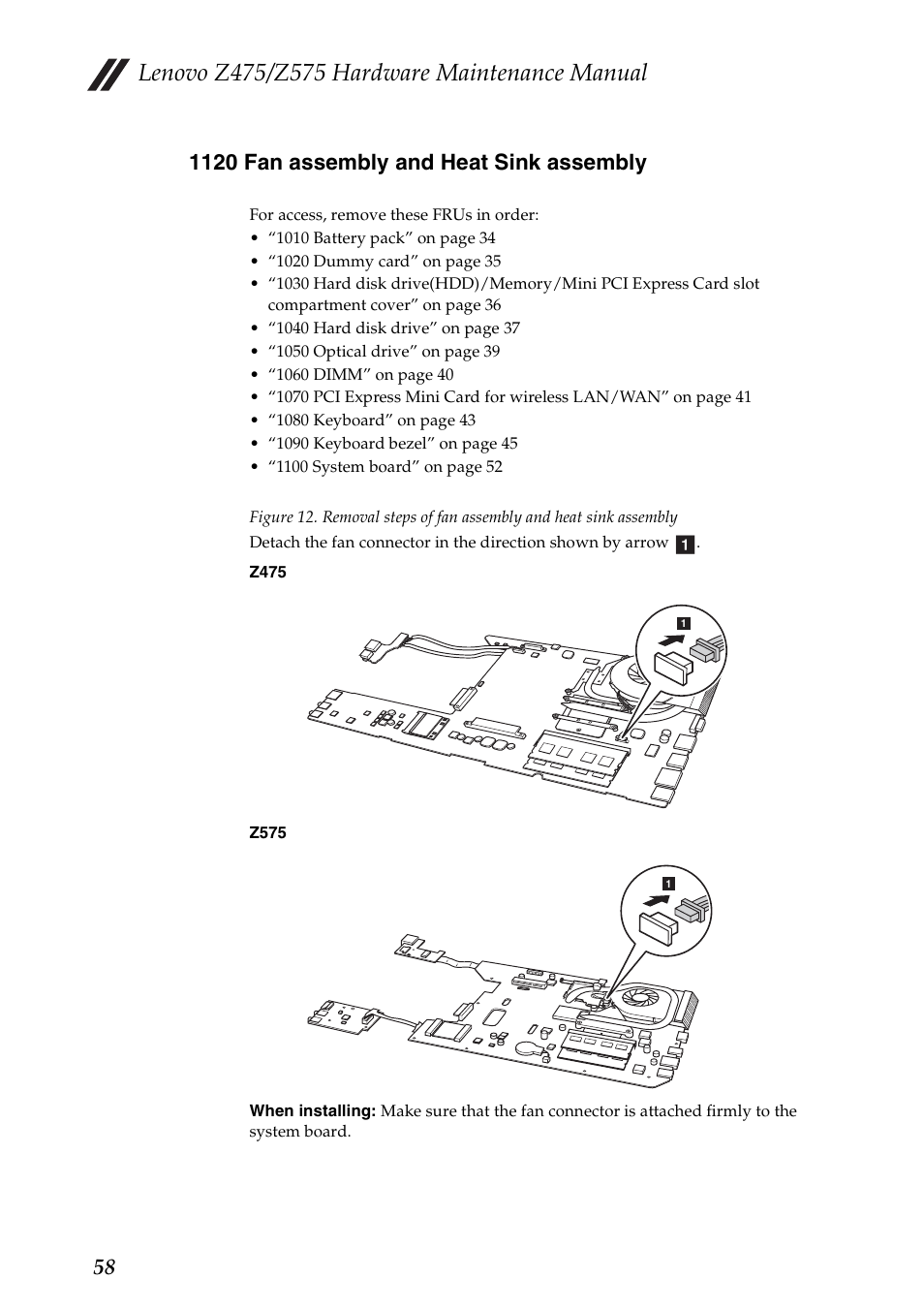 1120 fan assembly and heat sink assembly | Lenovo Z475 User Manual | Page 62 / 104