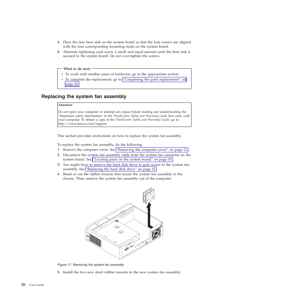 Replacing the system fan assembly | Lenovo 5354 User Manual | Page 28 / 68