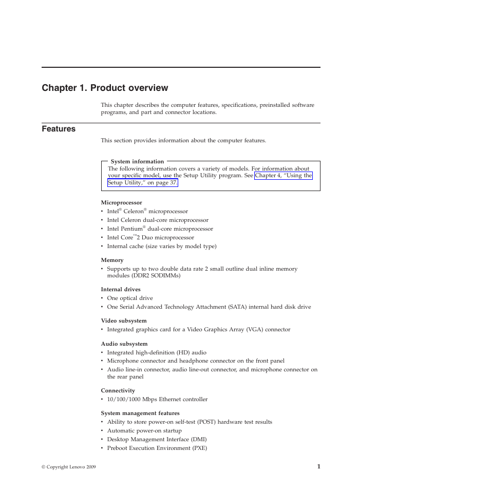 Chapter 1. product overview, Features | Lenovo 5354 User Manual | Page 9 / 68